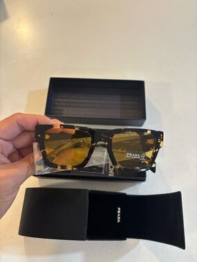 Prada Men’s Tortoiseshell Sunglasses with Yellow Lenses